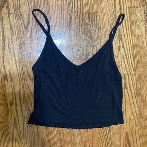 Pacsun, womens black crop top, lettuce hem, size S
